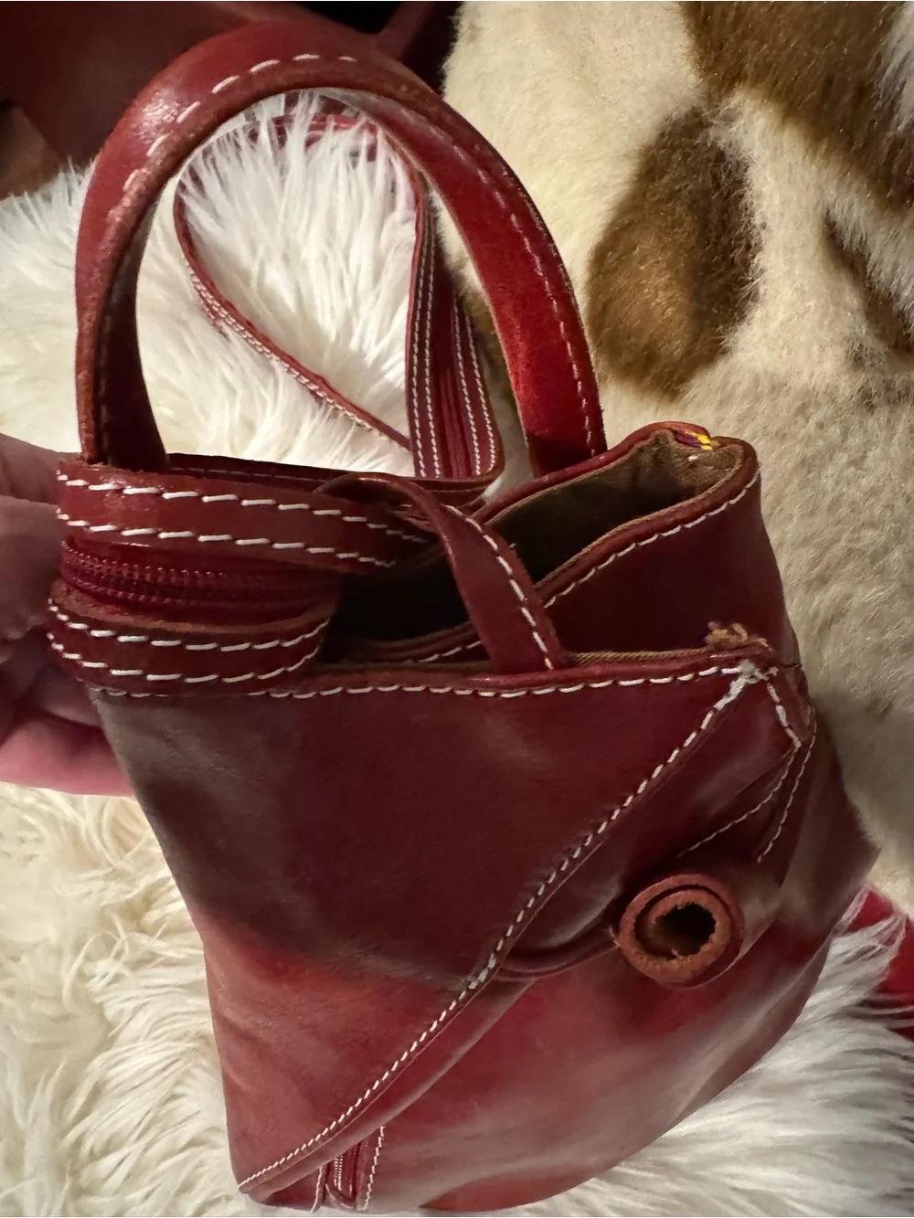 Vera Pelle Burgundy Full Grain Italian Leather Backpack Crossbody